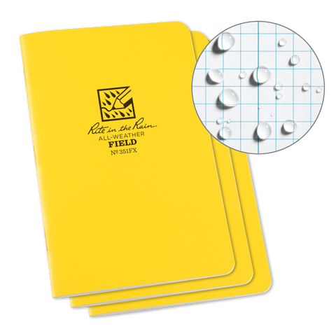 Rite In The Rain Weatherproof Stapled Pattern Notebook, 4.625in x 7in - 3 Pack