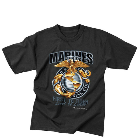 Rothco Black Ink Marines First To Fight T-Shirt
