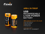 Fenix ARB-L16 700UP USB Rechargeable Li-ion 16340 Battery