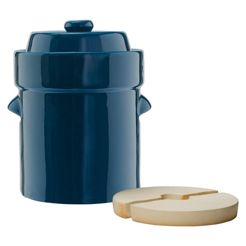 Roots & Harvest Traditional Style Water-Seal Fermentation Crock Set with Lid & Weights - Blue - 2L