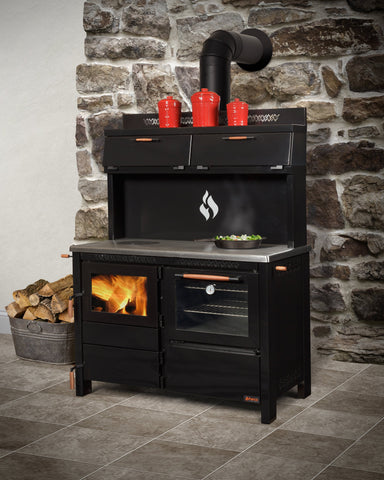 Heco 420 Wood Cookstove with Solid Polished Steel Top